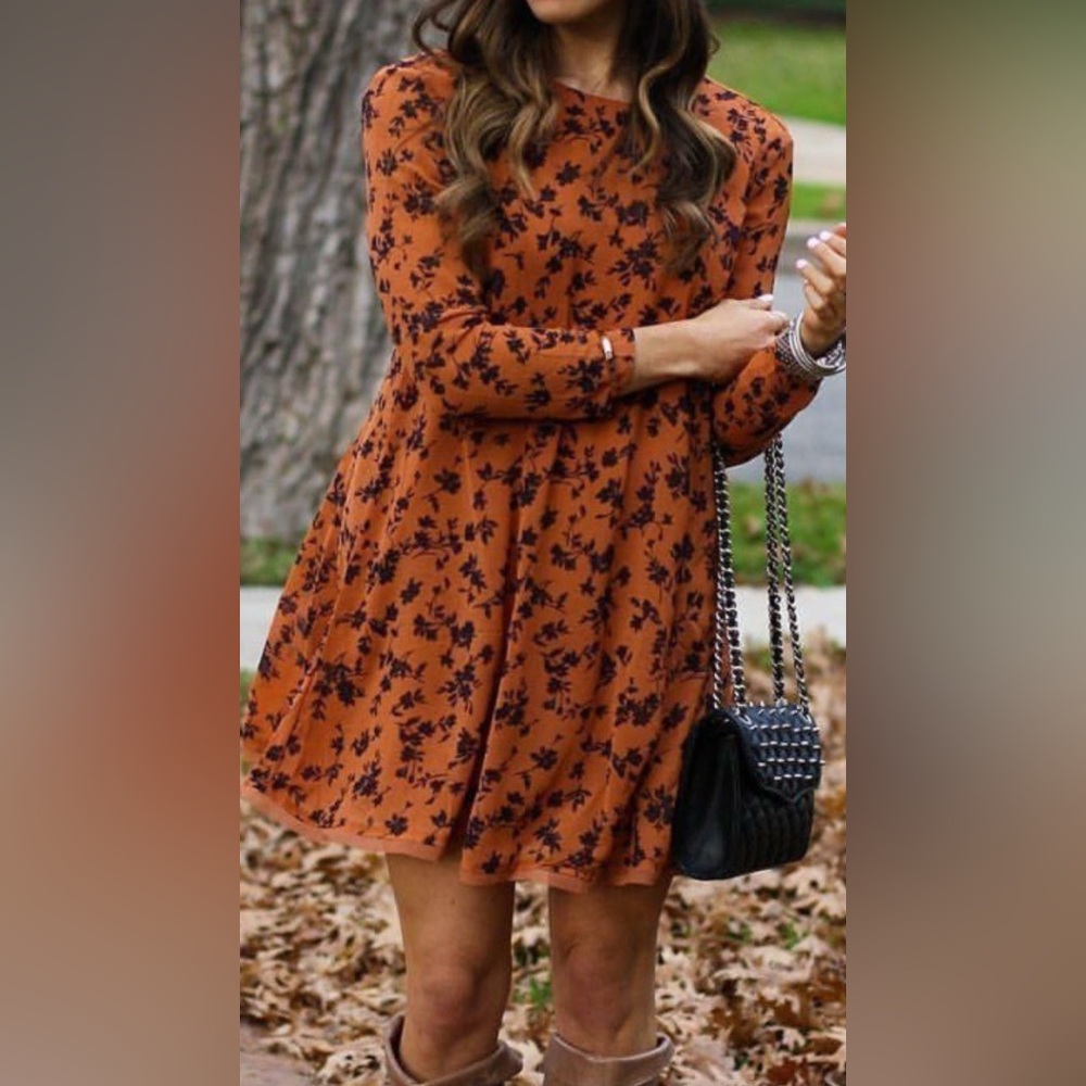 Kimchi Blue Size Medium Floral Lightweight Party Dress Boho Burnt Orange